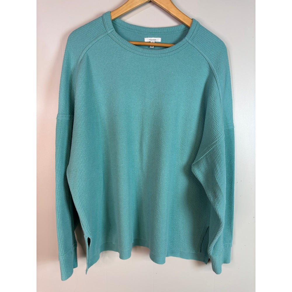 Maurices Knit Top XXL Teal Blue Ribbed Knit Long Sleeve T-Shirt Womens